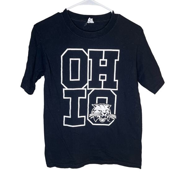 OU Ohio University Bobcat Black White OHIO Short Sleeve Shirt Crew Neck Small - Picture 1 of 8